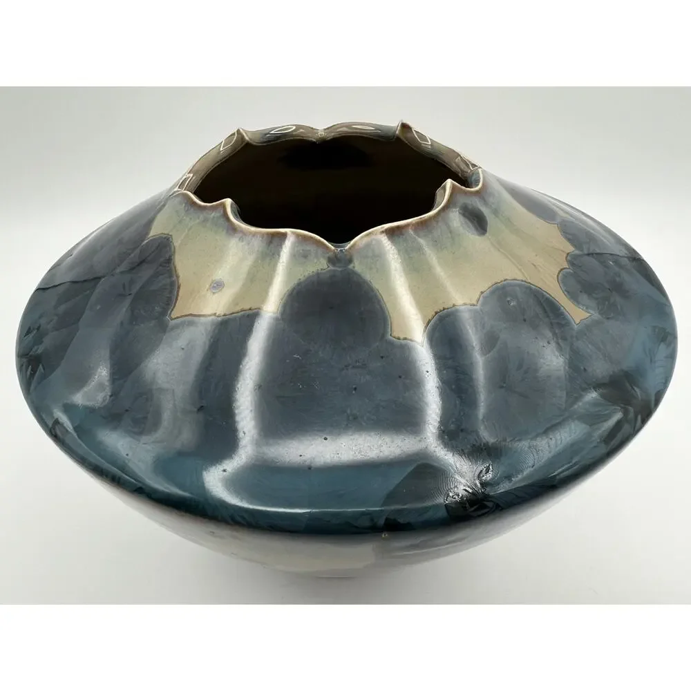 Bill Buckingham Blue Crystalline Art Pottery Vase 5” Made in Hawaii Signed